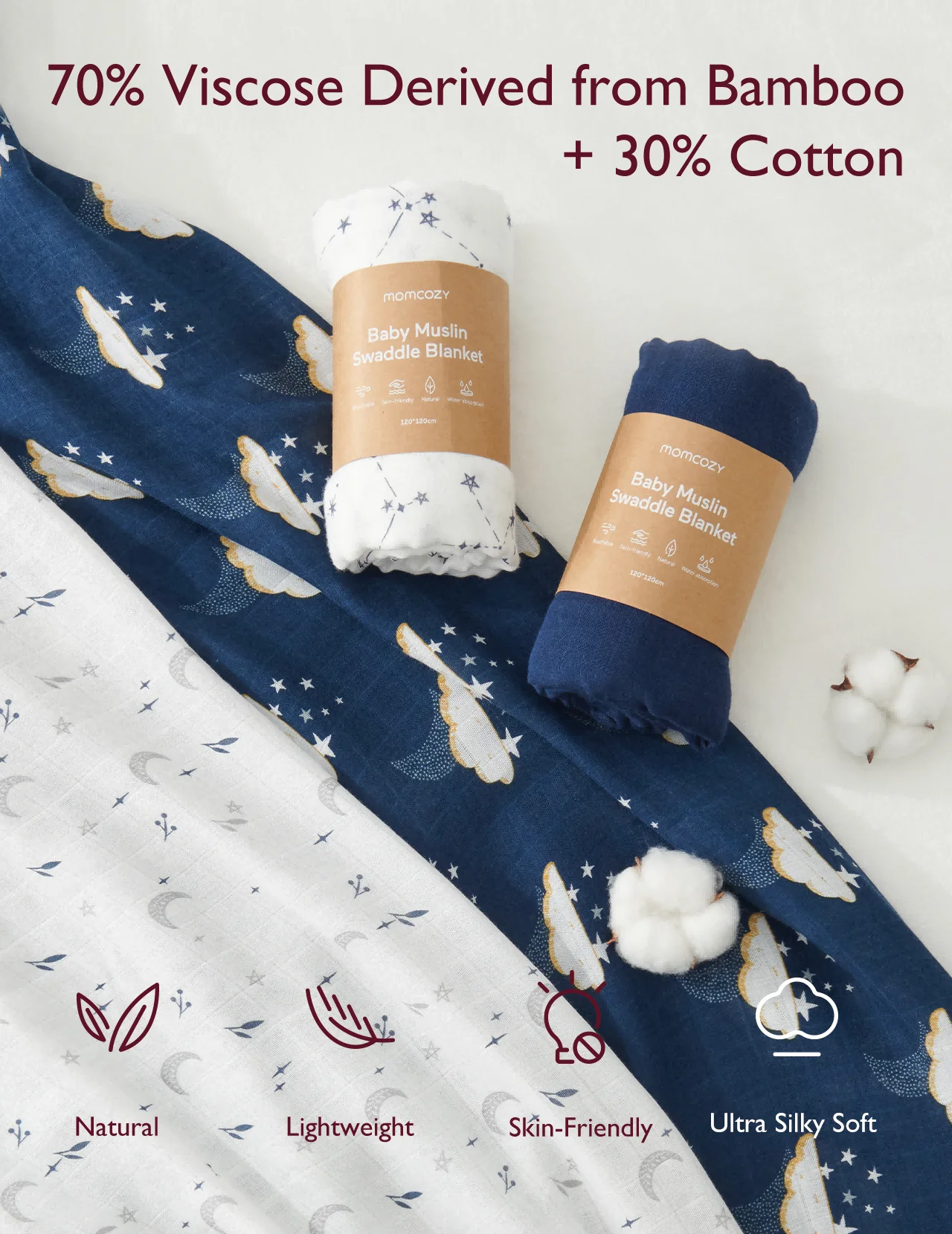 Momcozy Weichheit Swaddle Decken - Lila Blume (2 Pack) - Image 3
