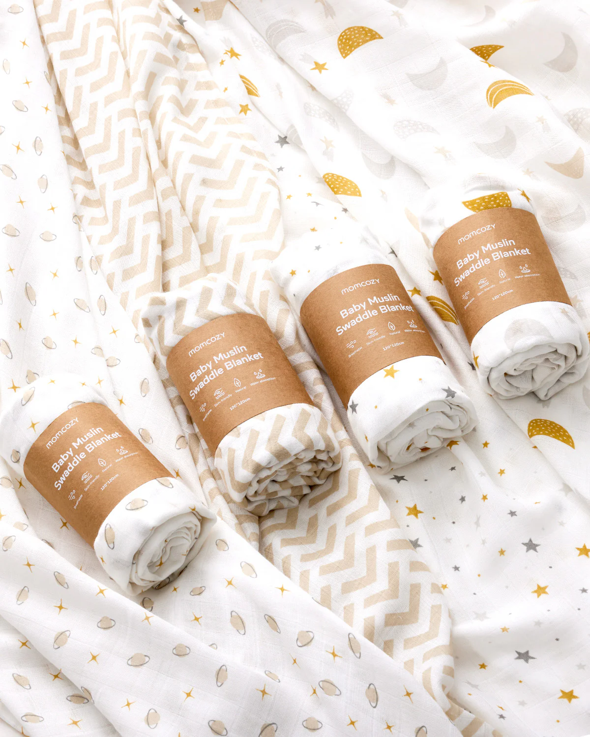 Mamazy Musselin Swaddle Baby Decken, 4 Pack - Image 5