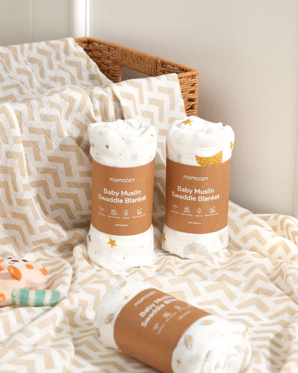 Mamazy Musselin Swaddle Baby Decken, 4 Pack - Image 8