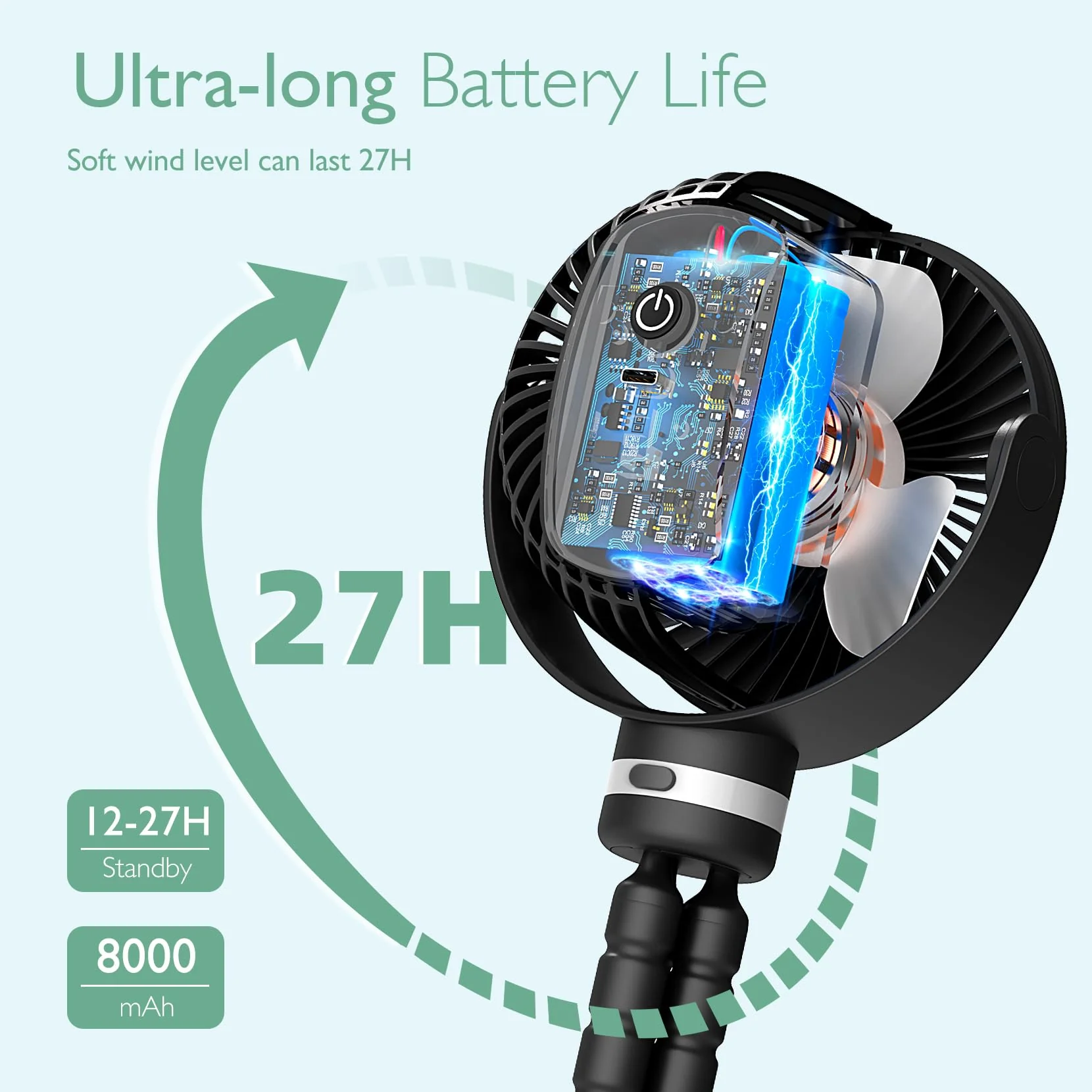 Wiederaufladbarer USB-Handventilator für die Reise - Image 8